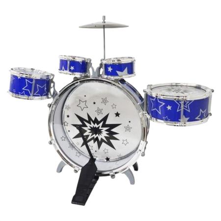 Imagem de Bateria Infantil Divertida Com Banquinho Azul Com Baquetas