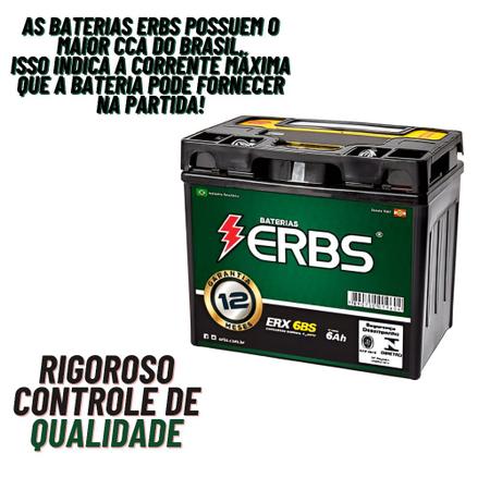 Imagem de Bateria Moto Erbs 6AH 6 Amperes ERX 6BS Cg 160 Fan Titan 125 Job Cargo KS ES ESD Bros 150 Ybr Crosser Biz 100 110 1 ANO