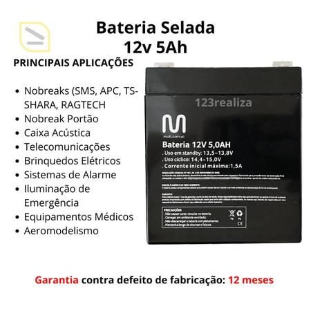 Imagem de Bateria Selada 12v 5ah Vrla Agm Nobreak Sms Apc Ragtech Tsshara