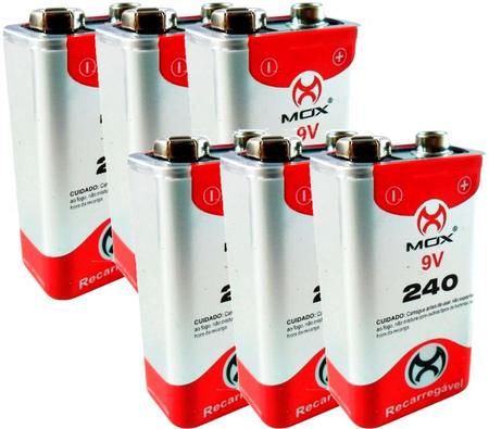 Imagem de Baterias Recarregáveis 9v 240mah Mox - Kit 6 Und