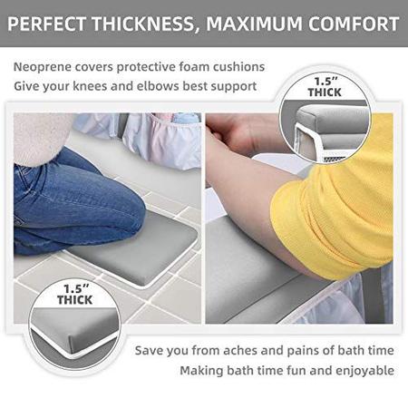Imagem de Bath Kneeler and Elbow Rest Set Baby Bath Kneeling Pad, Thick Non-Slip Bathing Kneeling Mat Cushion Quick Drying Bathtub Knee Saver with Arm Support and Pockets for Bathroom Bathing time Comfort, Gray