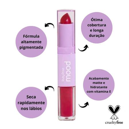 Batom Duo Ruby Rose Mood Vitamina E Cm12 3,2G Imagem de Batom Duo Ruby Rose Mood Vitamina E Cm12 3,2G