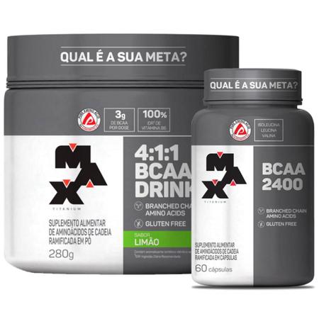 Imagem de BCAA em Pó 4:1:1 280g + Bcaa 2400mg 60 Caps Max Titanium