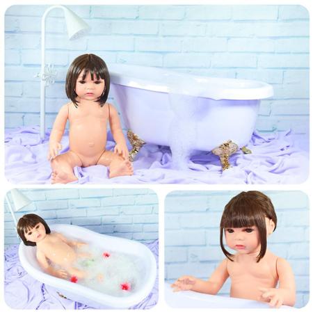 Imagem de Bebe Boneca Eloise Cabelo Castanho Corpo Silicone Baby Real