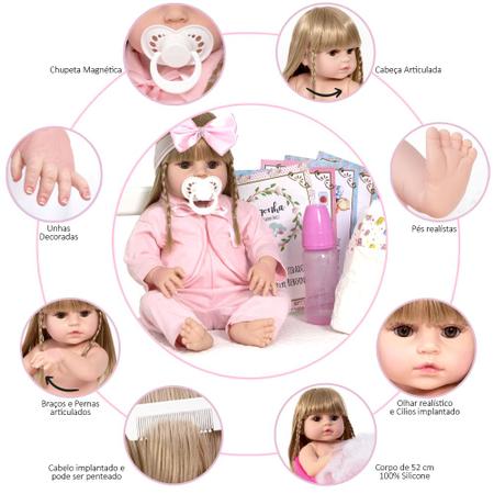 Boneca Reborn Recem Nascida Realista 100% Silicone 13 Itens - USA