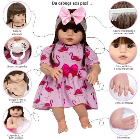 Bebe Boneca Reborn de Silicone Realista com Chupeta 13 Itens