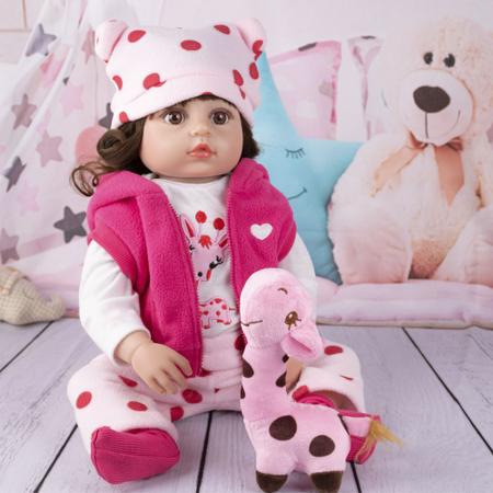 Bebe boneca reborn realista girafinha menina silicone 48cm olhos