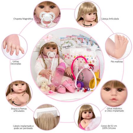 Boneca Bebê Realista Reborn Silicone Itens Frete Grátis - R$ 169,9