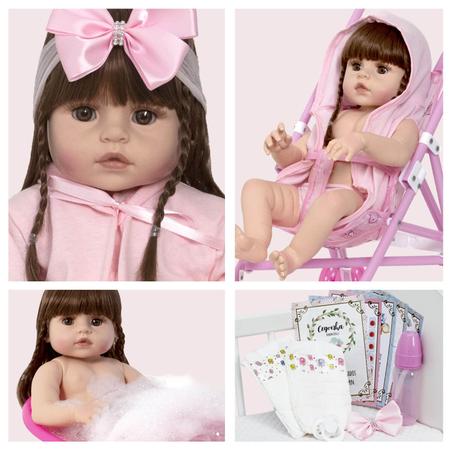 Bebê Reborn Silicone Enxoval 28 Itens Boneca Carrinho Berço