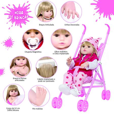 Bebe Reborn Silicone Menina Girafinha Com Carrinho Infantil - USA