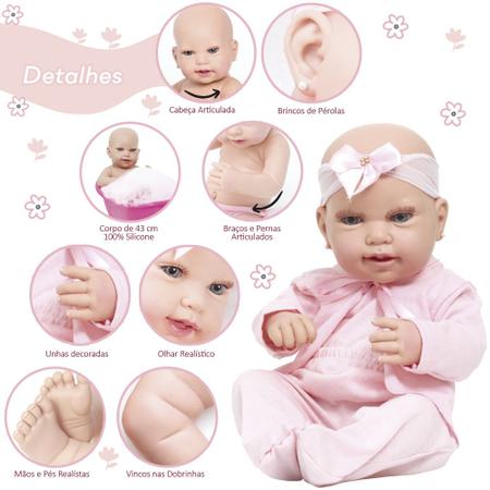 Bebe Reborn 100% Silicone Recem Nascida Fofinha Completa em