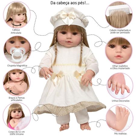 Boneca Reborn Realista Abigail + Enxoval Completo 15 Itens