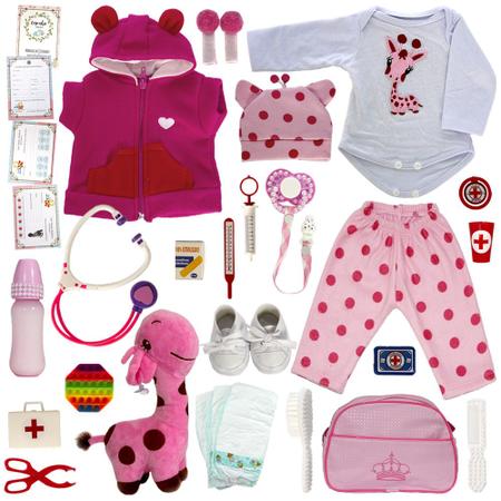 Bebê Reborn Baby Boneca Cabelos Castanhos + Enxoval Completo