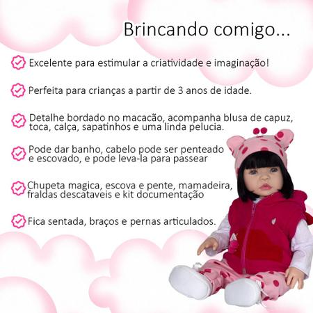 Bebê Reborn Baby Boneca Cabelos Castanhos + Enxoval Completo