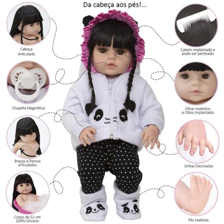 Bebe Real Reborn Corpo Silicone Cabelo Castanho Eloise Baby