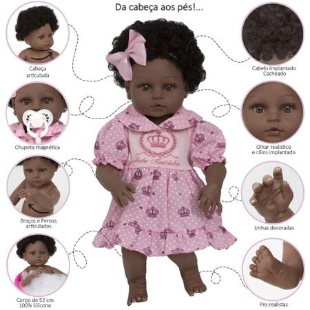 Boneca Bebê Reborn Realista Negra 20 Itens Bolsa Maternidade - Cegonha  Reborn Dolls - Boneca Negra - Magazine Luiza