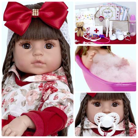 Bebê Reborn Princesa Boneca Corpo Silicone Macacão Rosa