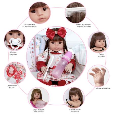 Bebê Reborn Real Boneca Corpo Silicone com Acessórios - Cegonha