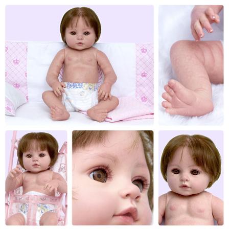 Boneca Bebê Reborn Silicone Sólido Realista Pode Dar Banho