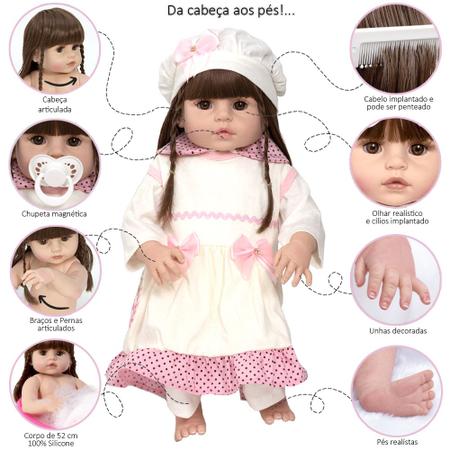 Boneca Bebe Reborn de Silicone Menina Realista Acessórios - Chic