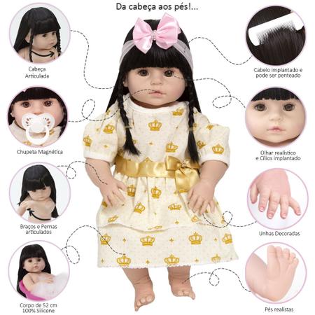 Boneca Bebê Reborn Grande Morena 52cm Silicone + Enxoval - Cegonha Reborn  Dolls - Bonecas - Magazine Luiza