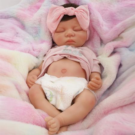 Imagem de Bebê Reborn Boneca Realista 48cm 100% Silicone Brastoy Conjunto de Roupa Chupeta Mamadeira e Pelúcia