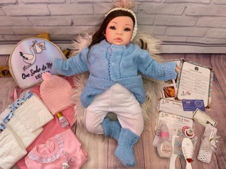 Boneca Bebê Reborn Silicone Cabelos Castanhos Roupa Azul - Chic Outlet -  Economize com estilo!
