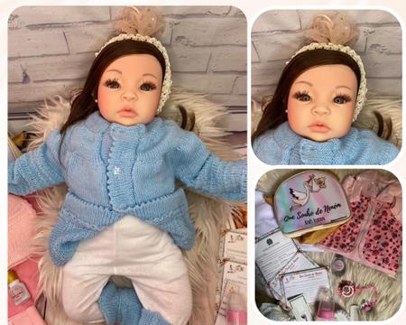 Boneca Bebê Reborn Silicone Cabelos Castanhos Roupa Azul - Chic Outlet -  Economize com estilo!