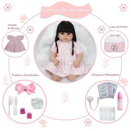 Boneca Bebê Reborn Morena Gatinha Corpo Em Pano Roupa Rosa - Chic Outlet -  Economize com estilo!