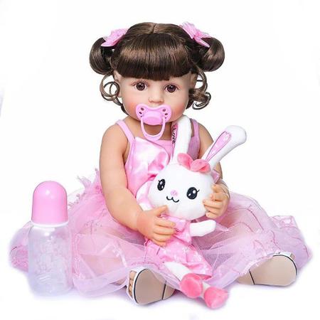 Boneca Reborn Eva Com Coelho de Pelucia Bebe Reborn Menina : :  Brinquedos e Jogos