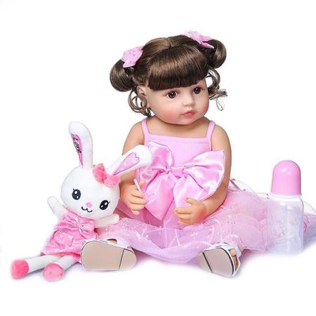 Roupa Para Boneca Bebê Reborn Coelho Com Bolinha, NPK DOLL, Rosa