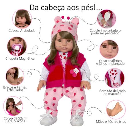Bebê Reborn Princesa Boneca Corpo Silicone Macacão Rosa