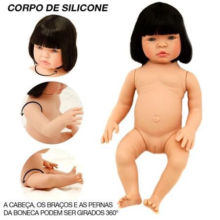 Boneca Bebê Reborn Barata 100% Silicone + 23 Itens Com Bolsa
