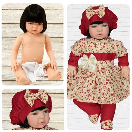 Imagem de Bebê Reborn De Luxo Morena Vermelho Cegonha Dolls 23 Itens