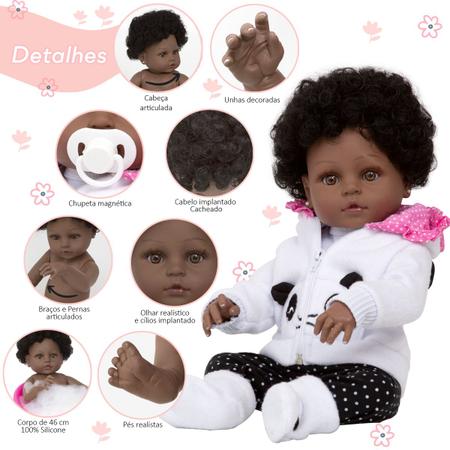 Bebe Reborn Realista Negra Linda 100% Silicone + 23 Itens