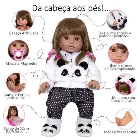 Boneca Reborn Silicone Bebê Realista Menina Itens Linda Enxoval + Kit de  Miçangas Completo Lol Pode dar Banho Brinquedos Para Caixa Corpo Siliconado