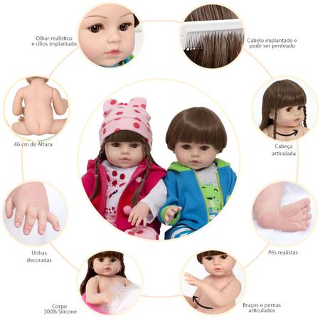 Bebê Reborn Gêmeos Com Enxoval Corpo De Silicone