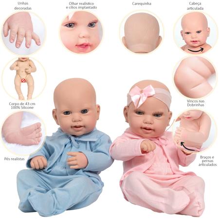 2 Boneca Reborn Barata 100% Silicone Gêmeos + Acessórios - Cegonha Reborn  Dolls - Bonecas - Magazine Luiza