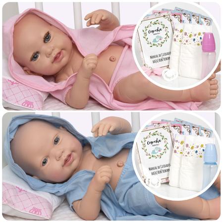 Boneca Bebe Reborn Recem Nascida de Silicone com 20 Itens - Chic