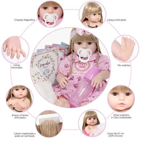 Boneca Reborn Recem Nascida Realista 100% Silicone 13 Itens - USA Magazine