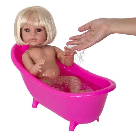 Imagem de Bebe Reborn Loira Realista Grande 100% Silicone 52cm Banho