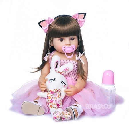 Bebê Reborn Menina 100% Silicone Realista Morena Com Franja - BRASTOY -  Bonecas - Magazine Luiza