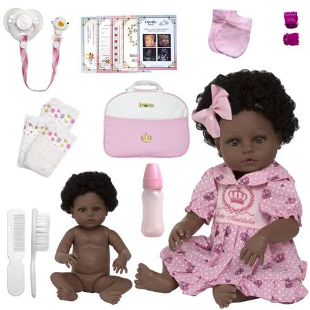 Boneca Com Acessórios Bebê Reborn Silicone Negra Baby - ShopJJ