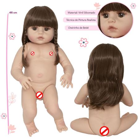 Bebe Reborn Menina Cabelo Longo Olhos Castanhos + Acessórios - Cegonha Reborn Dolls Imagem de Bebe Reborn Menina Cabelo Longo Olhos Castanhos + Acessórios