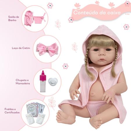 Imagem de Bebê Reborn Menina Corpo De Vinil Siliconado 46cm Kit Roupão