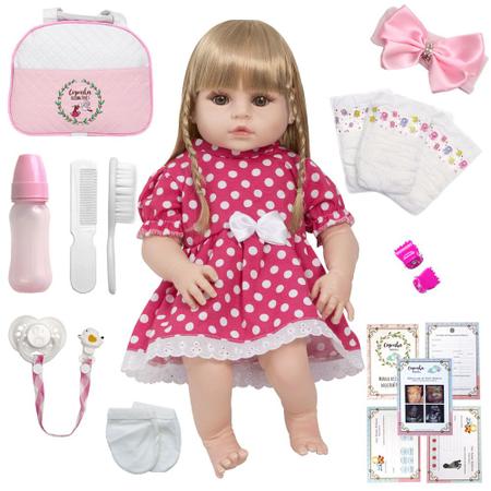 Boneca Bebe Reborn Loira Vestido Realista Original com Bolsa - ShopJJ -  Brinquedos, Bebe Reborn e Utilidades