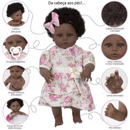 Bebê Reborn Original Menina Linda Negra 100% Silicone Banho