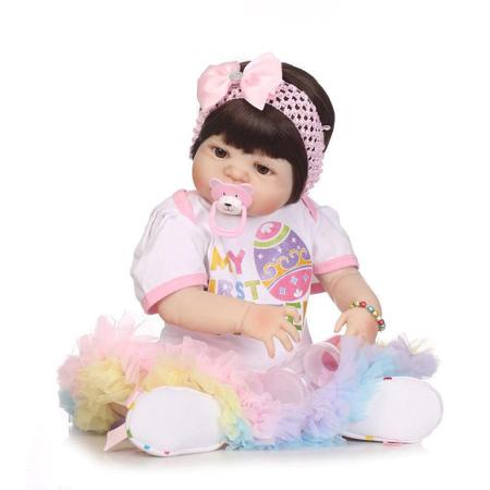 Boneca Bebê Reborn Menina Realista 100% Silicone 55cm Cor: ; Tamanho: 55;