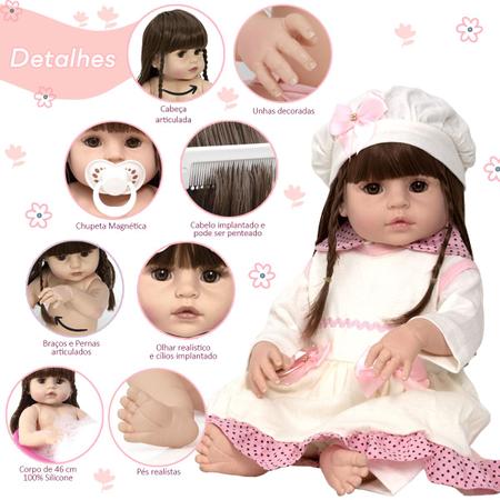 Bebê Reborn Menina Realista Princesa 100% Silicone 13 Itens - USA