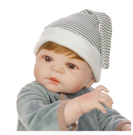 Bebe Reborn Menino 100% Silicone 55 Cm Olhos Azuis